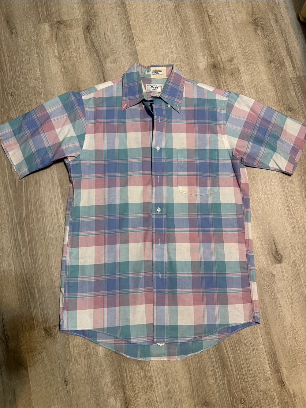 Arrow Pima Collection Oxford Short-Sleeve Plaid Button-Down Shirt in Blue & Pink